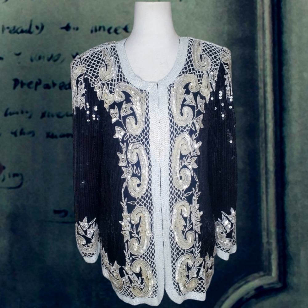 Tan-Chho Vintage 80's 100% Silk Sequin & Bead Embellished Jacket